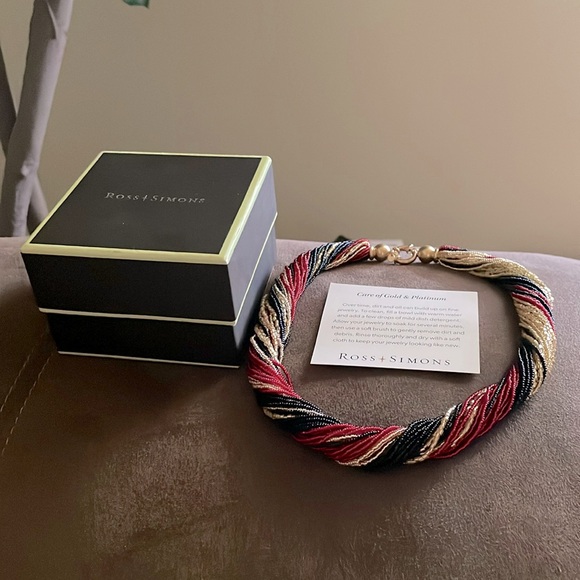 Red, Black and Golden Murano Glass Bead Torsade Necklace - Picture 7 of 16